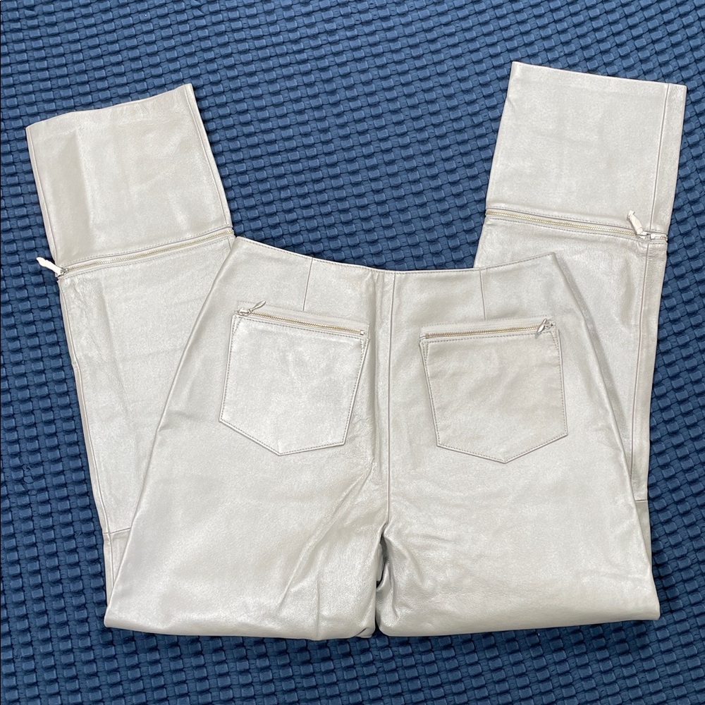 Vintage Metro Style Silver Gray Grey Leather Pants Zipper Accents Size 10
